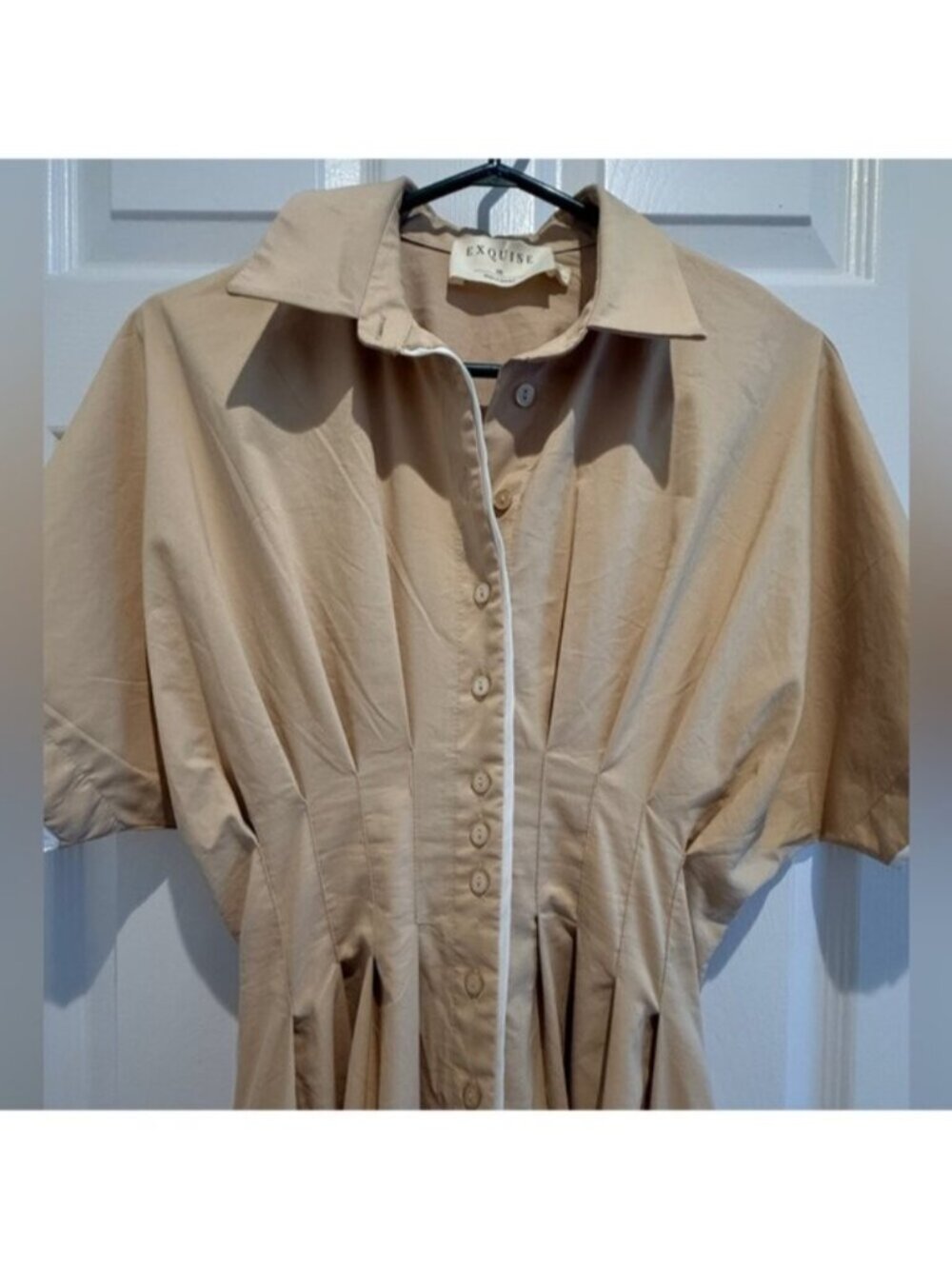 NWT Anthropologie XS The Tobie Shirt Dress by Exquise Light Sand - Picture 5 of 14